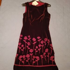 Elegant Velvet Burgandy (Floral detail) Dress